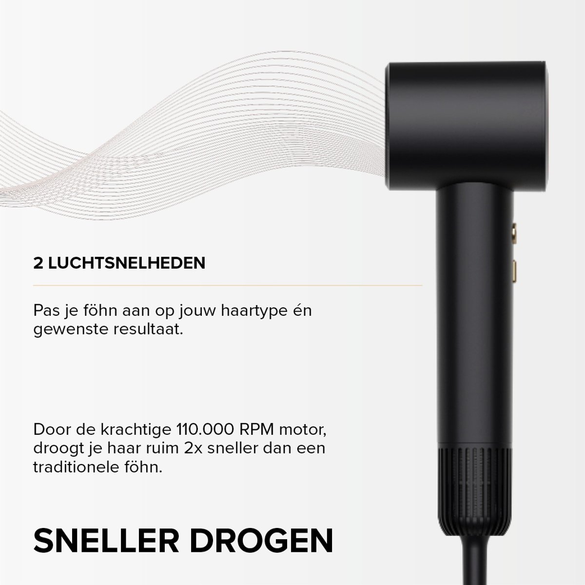 MAE® Breeze II - High Speed mini Föhn met AI Heat Ccntrol - Zwart - Haardroger met plasmatechnologie - voorkomt hittebeschadiging — afbeelding 4