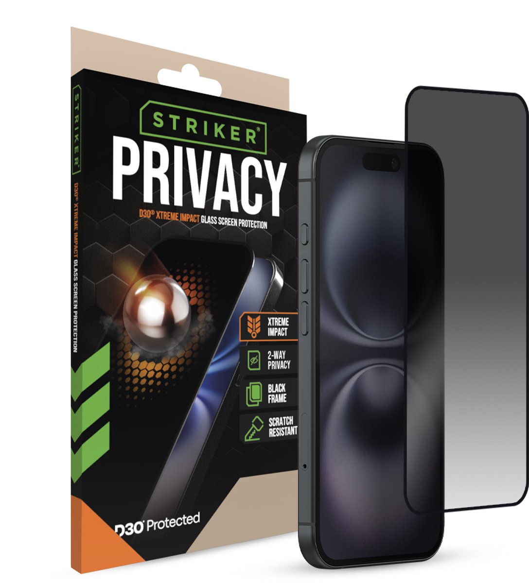 Striker Screenprotector geschikt voor Apple iPhone 15 Glazen | Striker Xtreme Impact Privacy Screenprotector Privacy - Case Friendly - Zwart