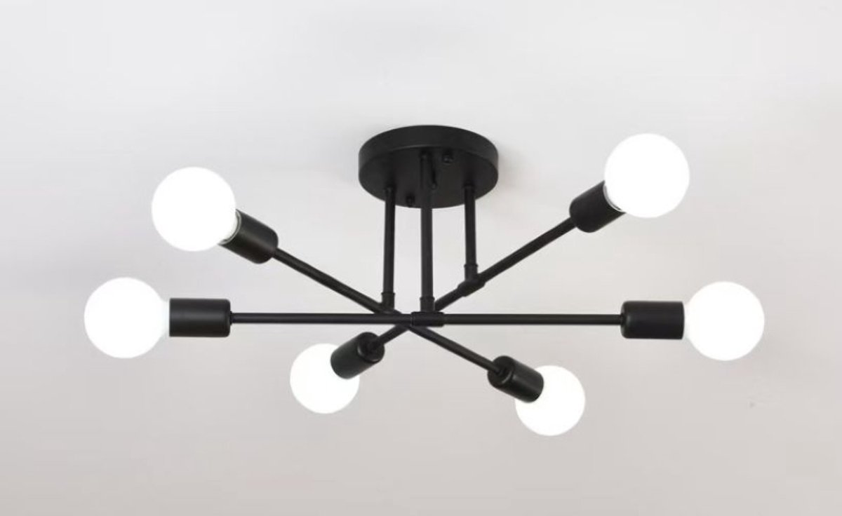 Plafondlamp – 6 Fittingen – E27 – Zonder Lichtbron – Zwart – 70 cm – Metaal – Modern Ontwerp
