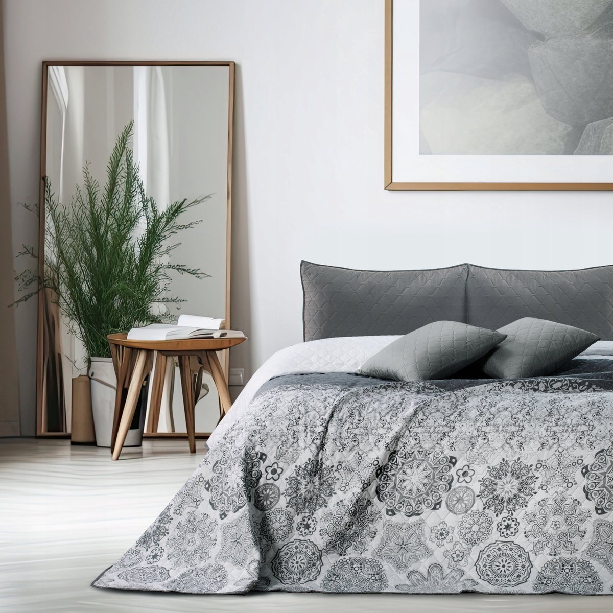 Grote Tweezijdige Bedsprei King Size 240x260cm - Oosters Grijs