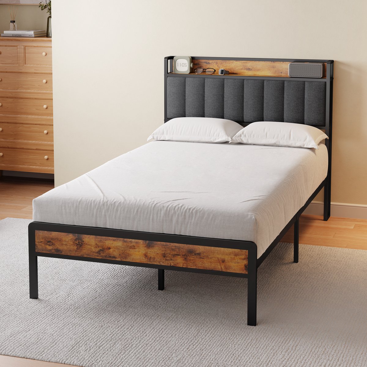 Xbro Gestoffeerd Bed 120 x 200 cm - Tweepersoonsbed met 35 cm Opbergruimte - Donkergrijs — cadeau in Cadeau-ideeën - foto 6