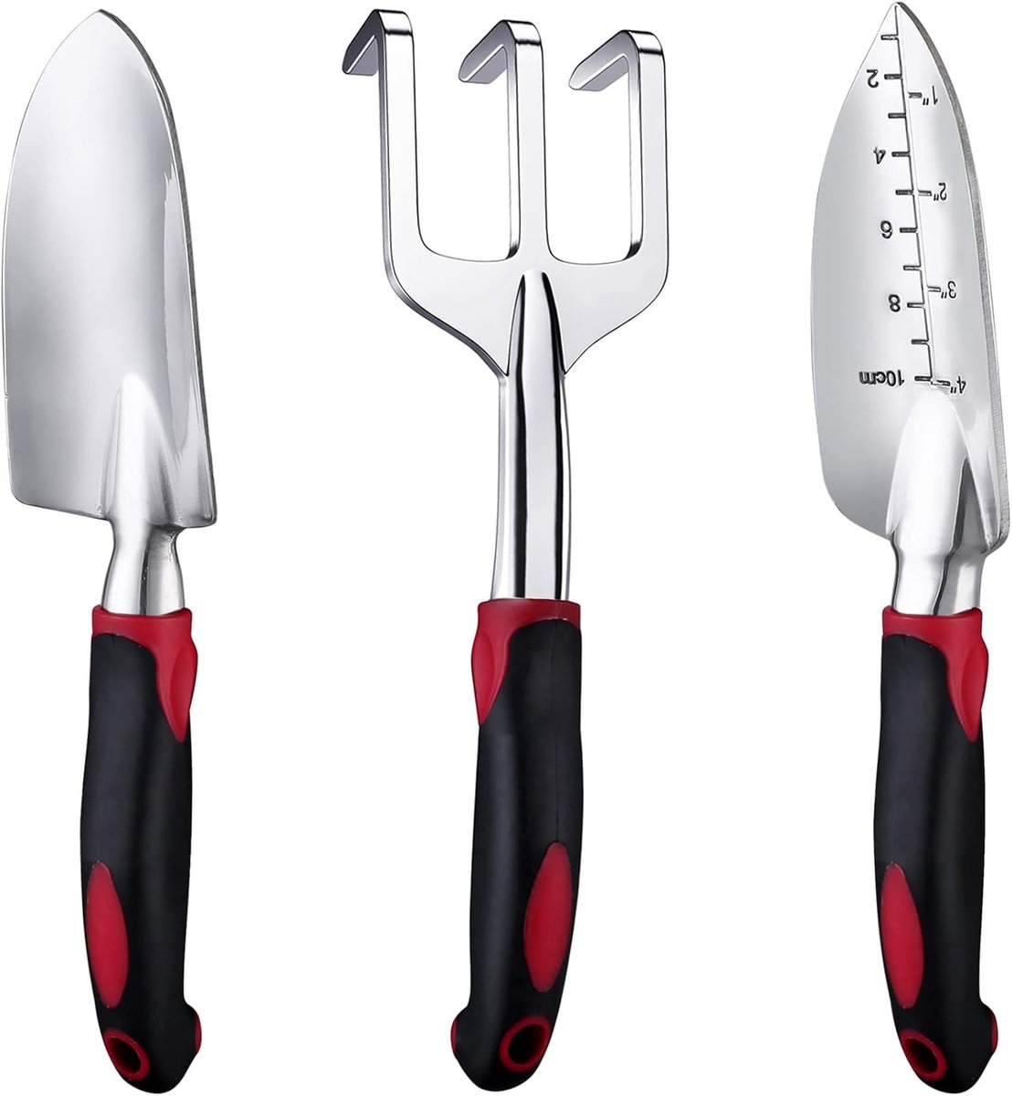 Tuingereedschapset, 3-delig, zware troffels, handscheppen van gegoten aluminium met antislip rubberen handvat, ideaal voor verplanten en wieden.