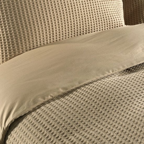 Housse de couette gaufrée – LitaLente Taupe – 100 % Katoen – Luxe et respirante – Comprend 2 Taies d'oreiller 60 x 70 cm – Qualité hôtelière – Infroissable et résistante – Convient aux Dekbed de 240 x 220 cm