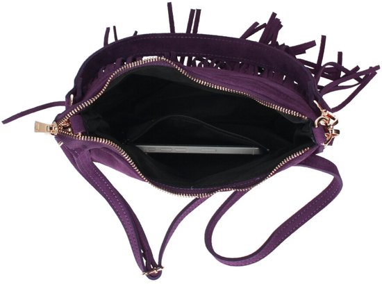 Boho-bruine Italiaanse suède crossbodytas: franje met kwastje, verstelbare riem - Nederland