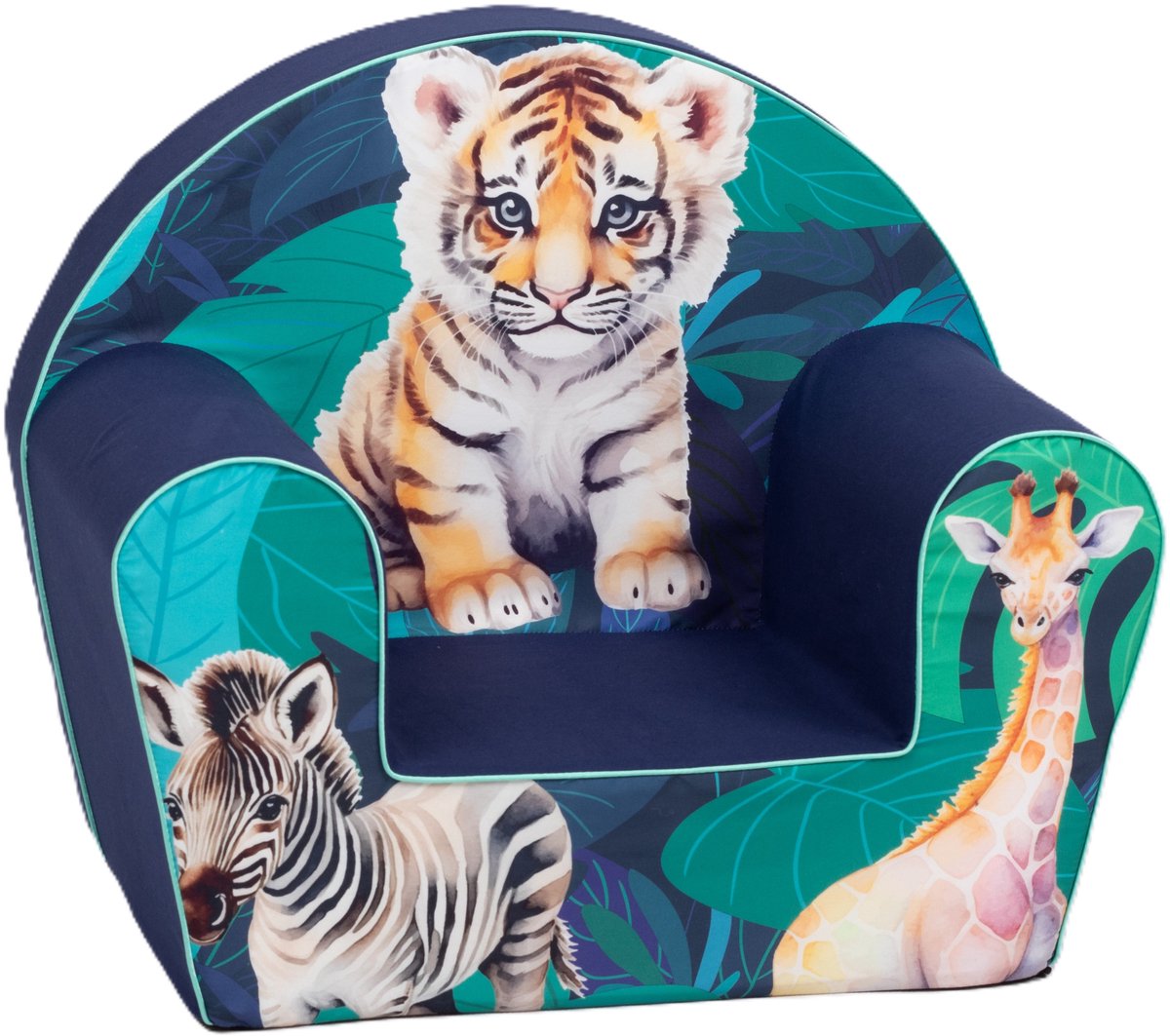 Kinderzetel Tijger Jungle 3D Blauw - Kinderfauteuil - Kinderbank - Kindersofa - Kinder fauteuil - Kinderzeteljes peuters - Kinder zetel - Kinderstoel - kinderfauteuils - Speelgoed 1 jaar - Gomoor