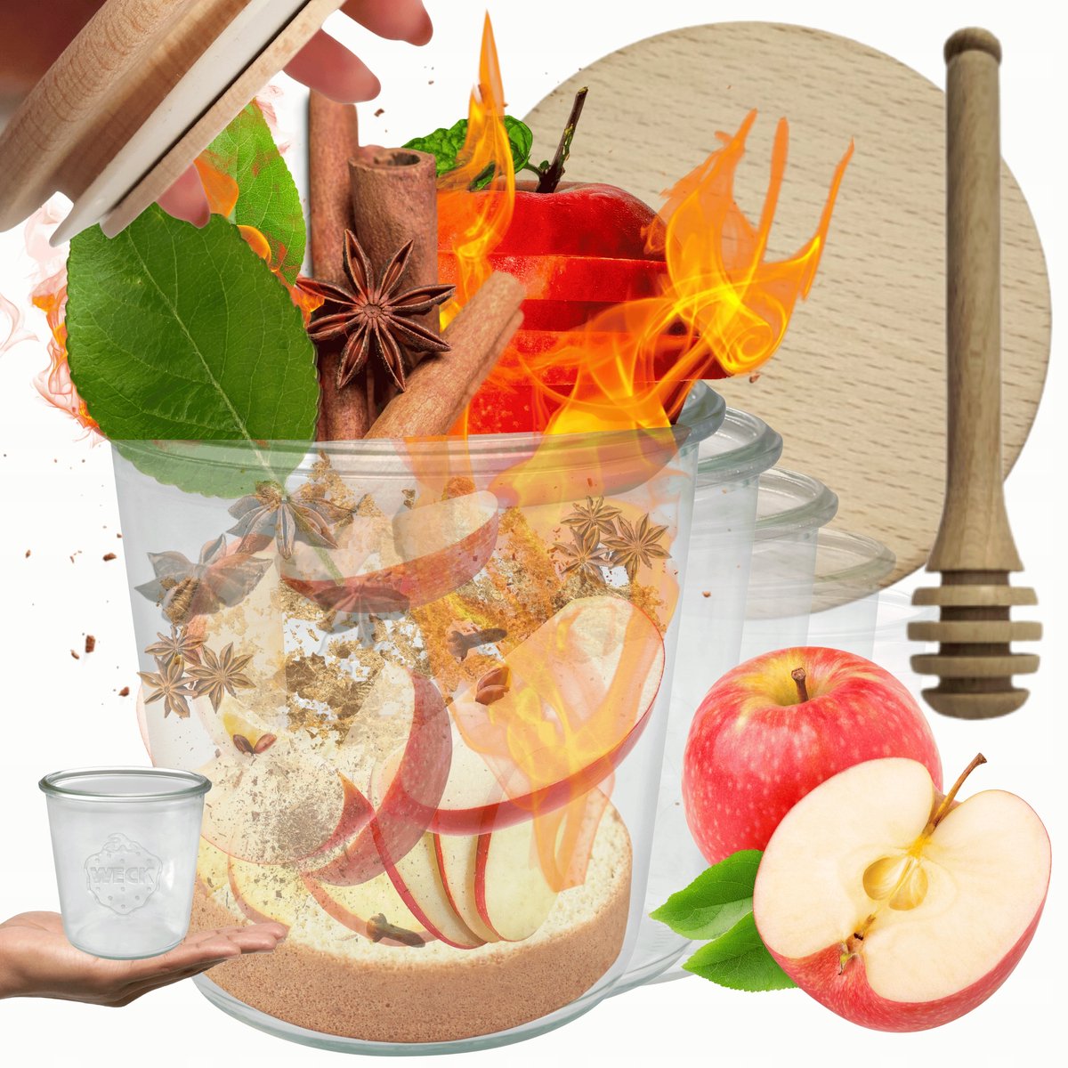 Weck Glazen Potten 580ml met Houten Deksel & Lepel - 6 Stuks