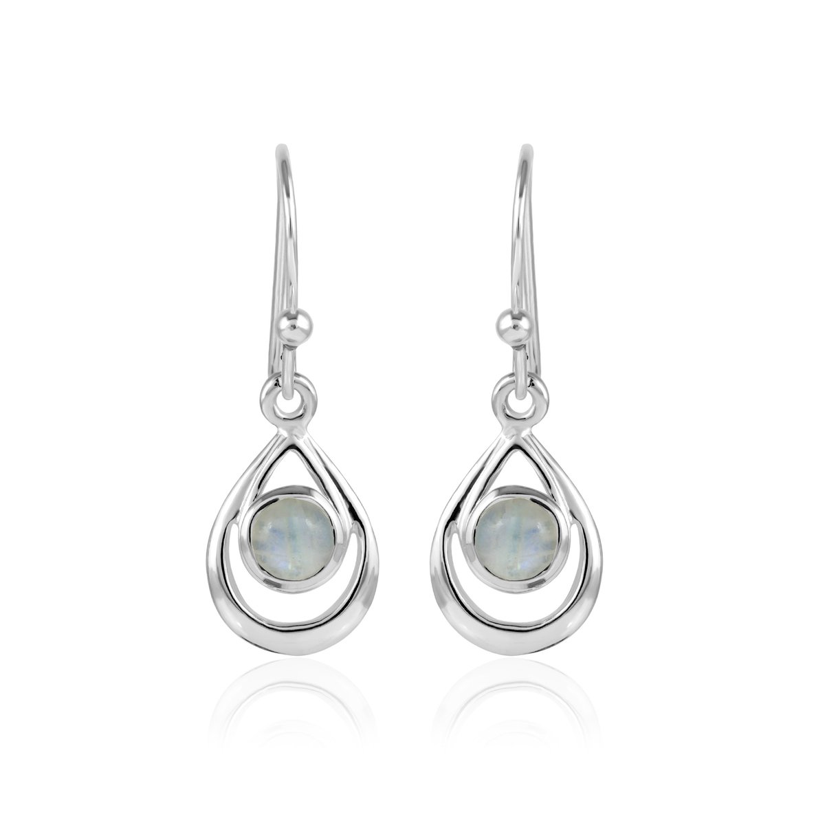 SilverGems Zilveren oorhangers met ronde Regenboog Maansteen edelstenen