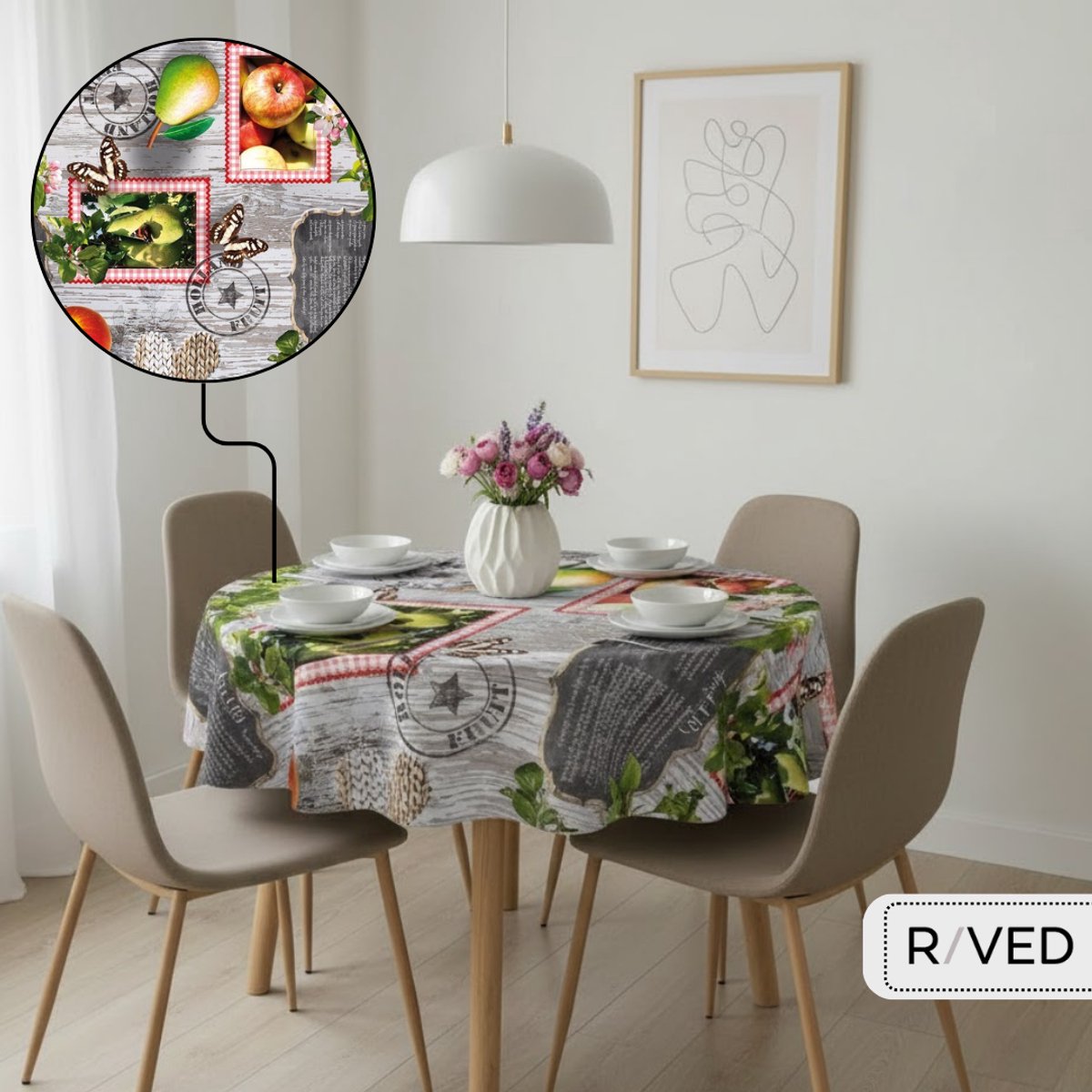 Raved Rond Tafelzeil - 160 cm ø - Zomerfruit - PVC - Afwasbaar