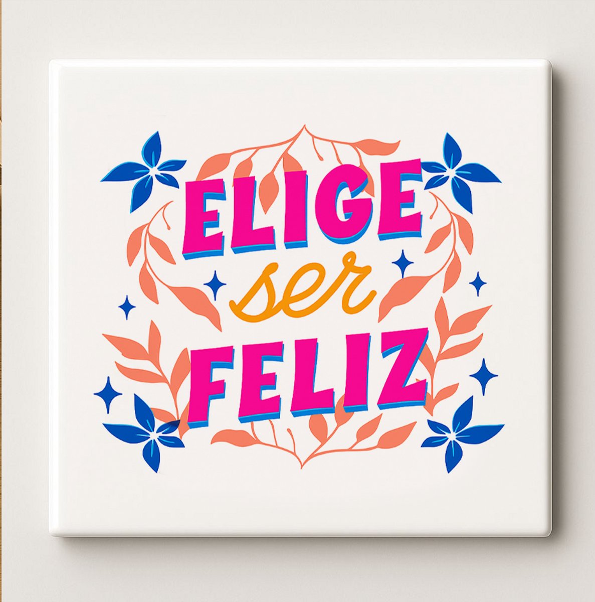 Nevolis “Elige Ser Feliz” Inspirerende Tegel – Motiverende Spaanse Quote Keramische Tegel 15×15 cm voor Huisdecoratie Multi Color
