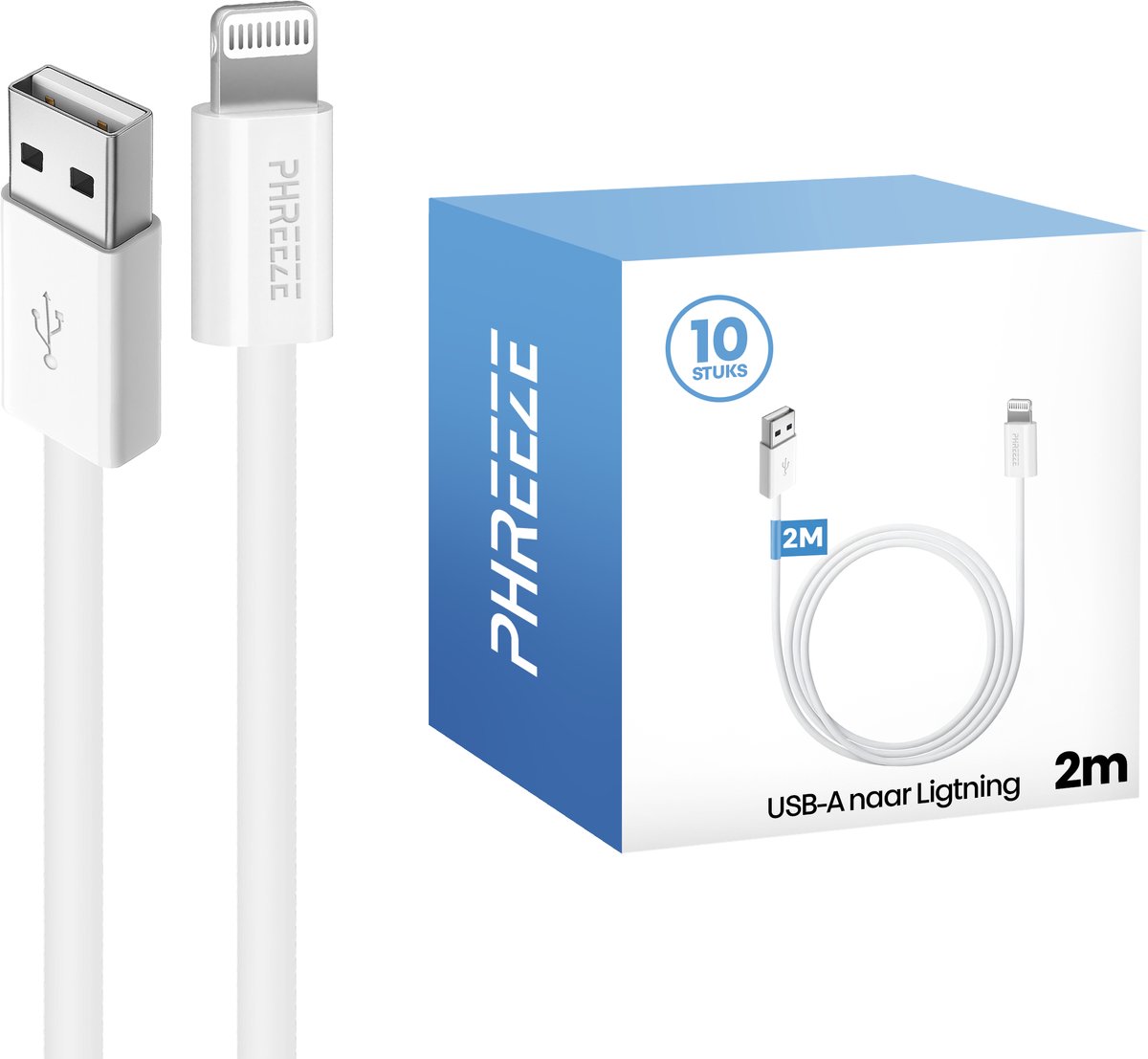 Voordeelpak geschikt voor iPhone 13 oplaadkabels - 2 meter - Wit - 10 pack
