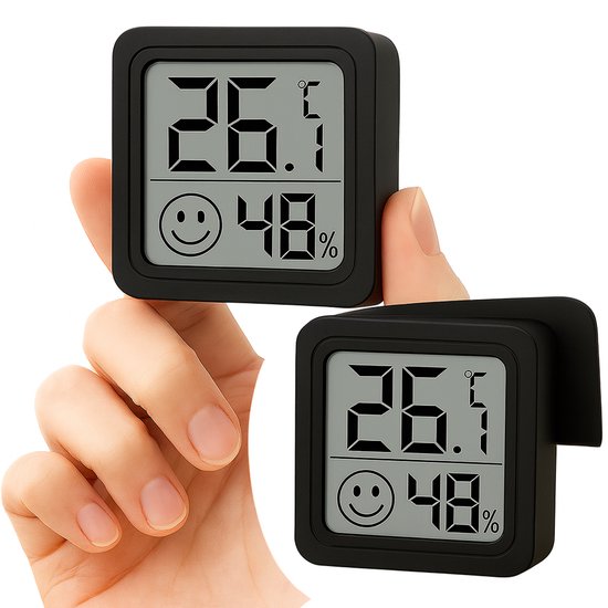Foto: Digitale kamerthermometer hygrometer zwart temperatuur luchtvochtigheidsmeter compact lcd display voor woonruimte kantoor kas 4 5 x 4 5 x 1 cm
