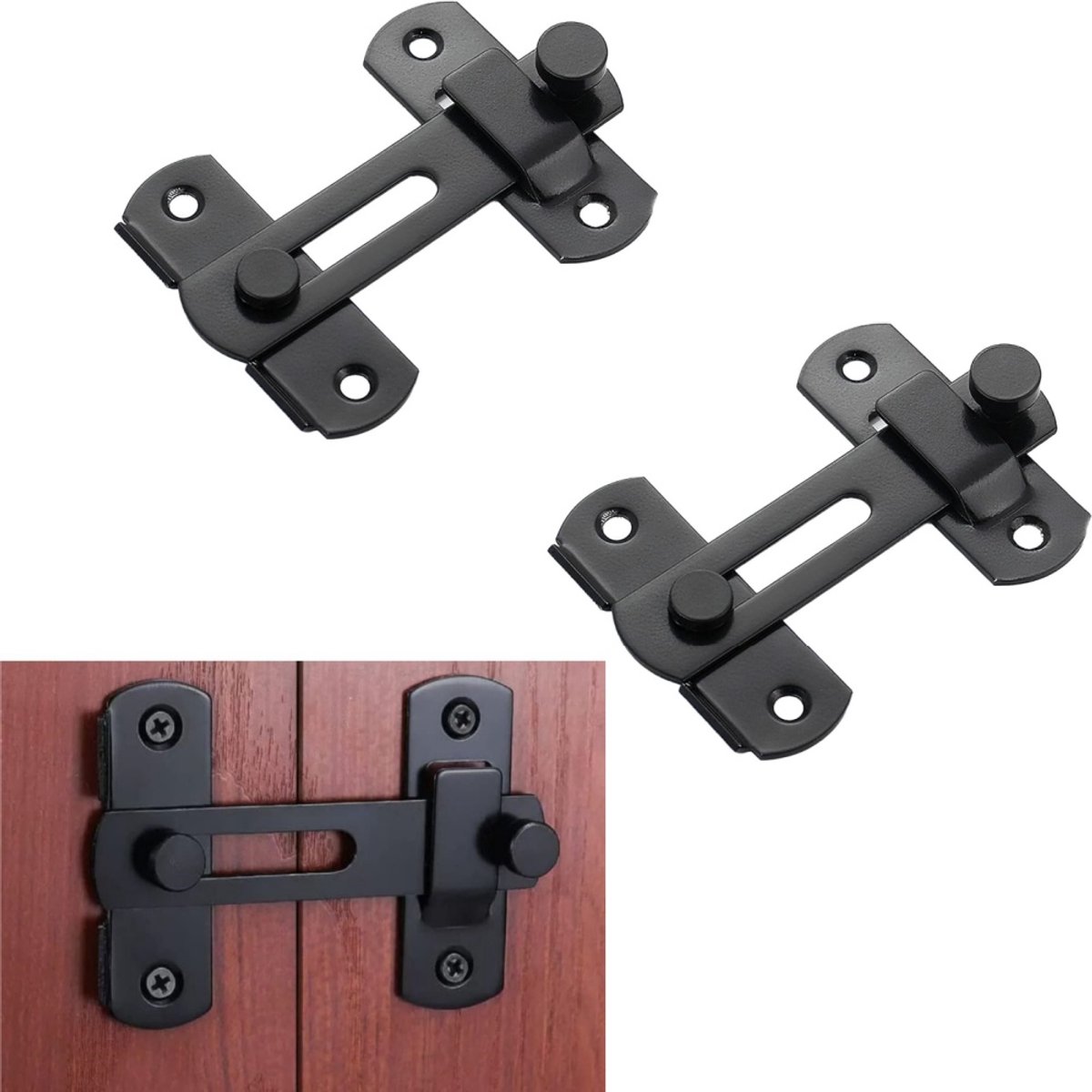 Image of 2 stuks - Deurslot van roestvrij staal - Deurgrendel - Veiligheidsdeurslot - Schuurdeurslot - Hekdeurslot - Schuifdeurslot - Sterk en duurzaam - Zwart - 7 x 10 cm - Geschikt voor binnen- en houten deuren