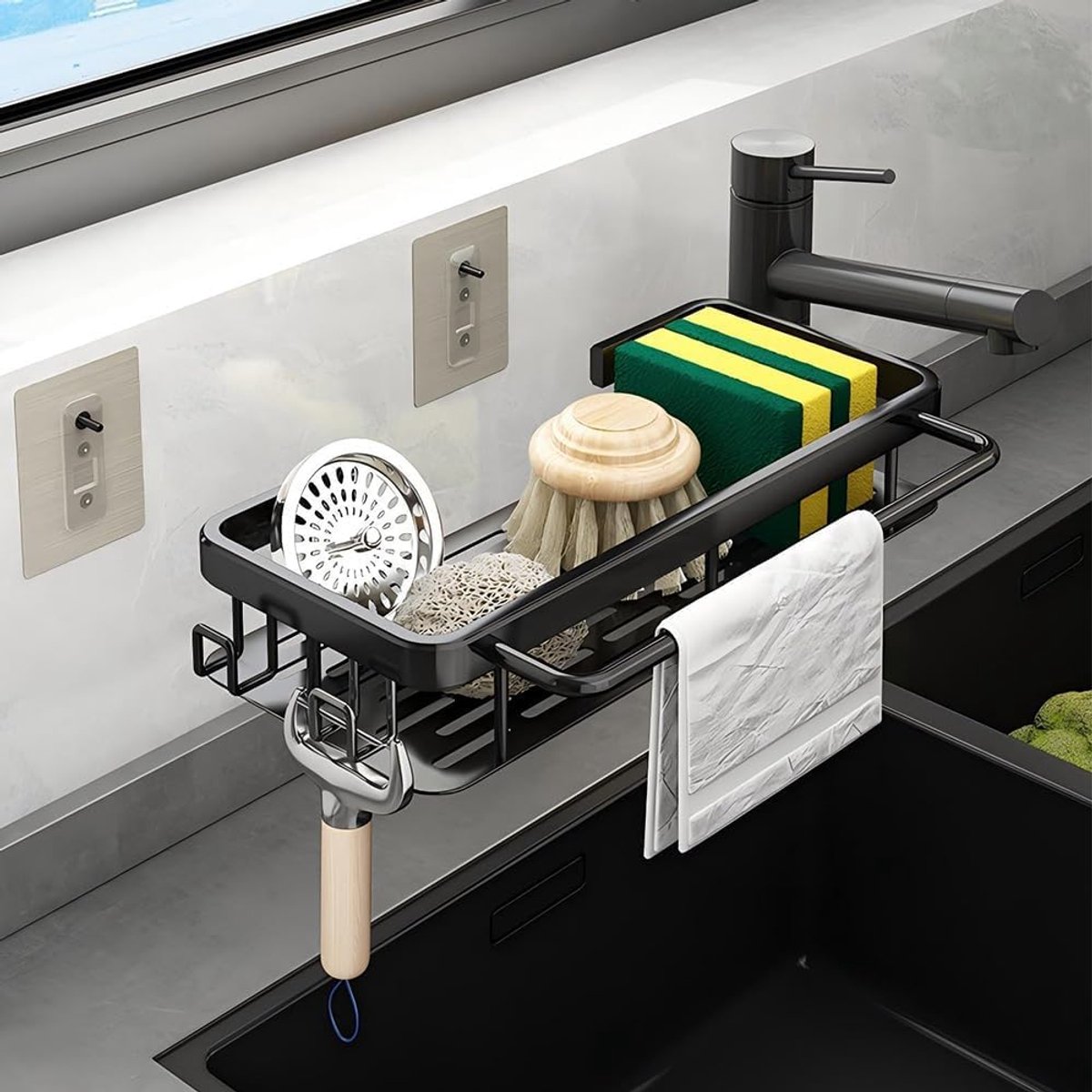 Ibenzoa® Ruimtebesparende Keuken Organizer voor Wasbak met Handdoekhouder en Haken