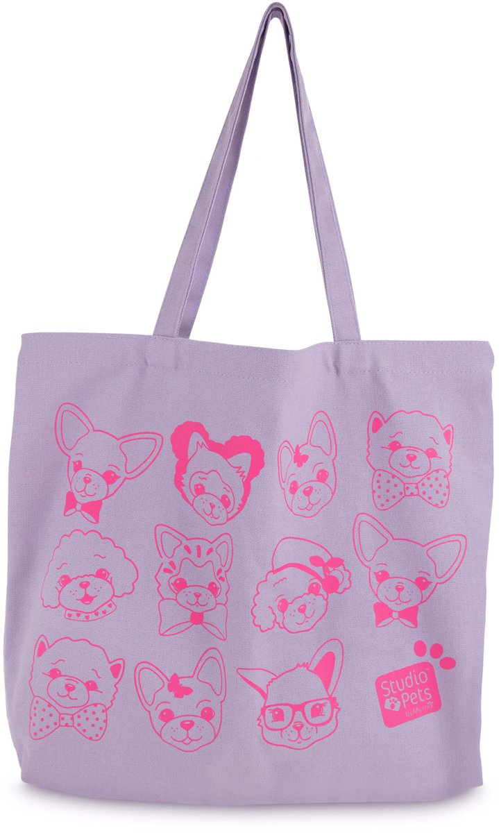 Studio Pets® katoenen tote bag lila – trendy shopper met schattige dieren – tas voor dagelijks gebruik