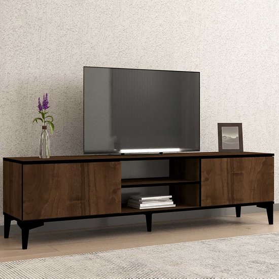 Erem Meuble TV | 100 % MÉLAMINE | Noyer, Noir - Asir Group - Armoires de salon - Brun - Panneaux de particules - Armoires de salon