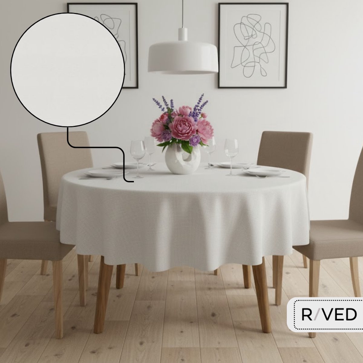 Raved Rond Tafelkleed - 160 cm ø - Polyester Wit - Kreukvrij