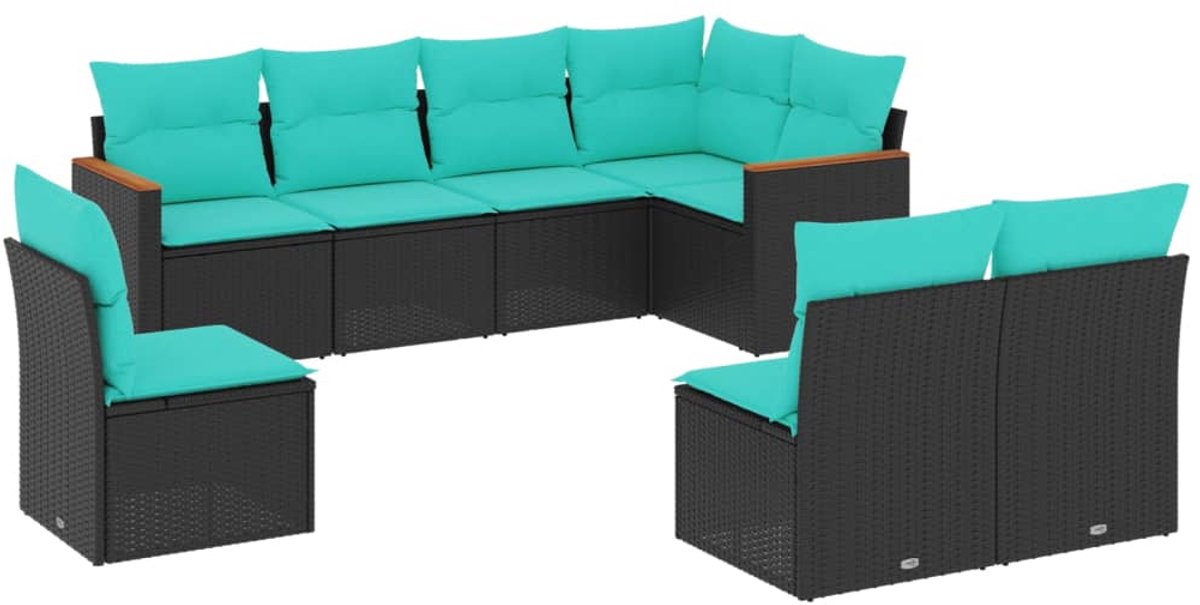 vidaXL - 8-delige - tuinbankset - met - kussens, - zwart - polyrotan