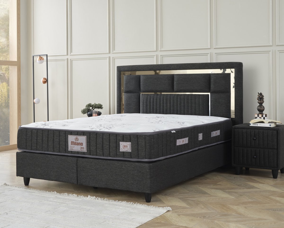 BSS Bedding Milano - Complete Boxspring - Boxspring - 140x200 - Boxspring met Opbergruimte - Bedden - Slaapkamerbed - 1 x Matras met Topper - 2 x Bedbox - 1 x Hoofdbord -Vlekbestendige & Gemakkelijk te Reinigen Stof