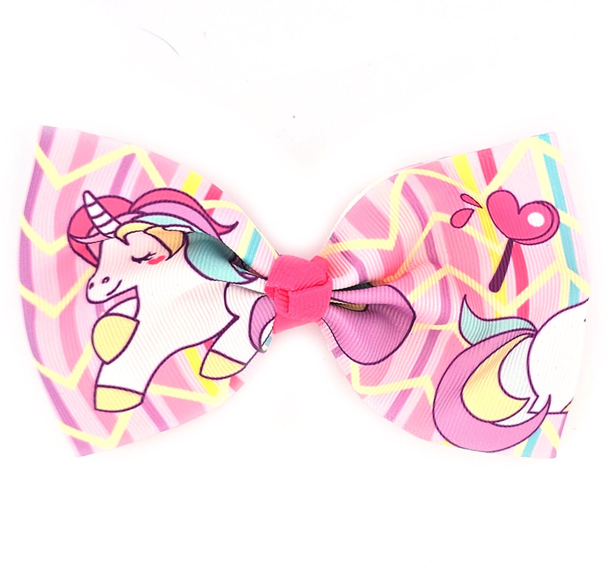 Haarspeld voor meisjes - roze strik - unicorn print - 7x12 cm - aligator clip