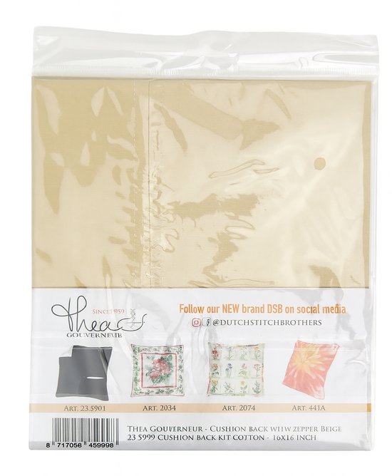 Thea Gouverneur Cross Stitch Kit Pillow Back with Zipper - 23.5999 - Beige - Katoen - Broderie pour adultes