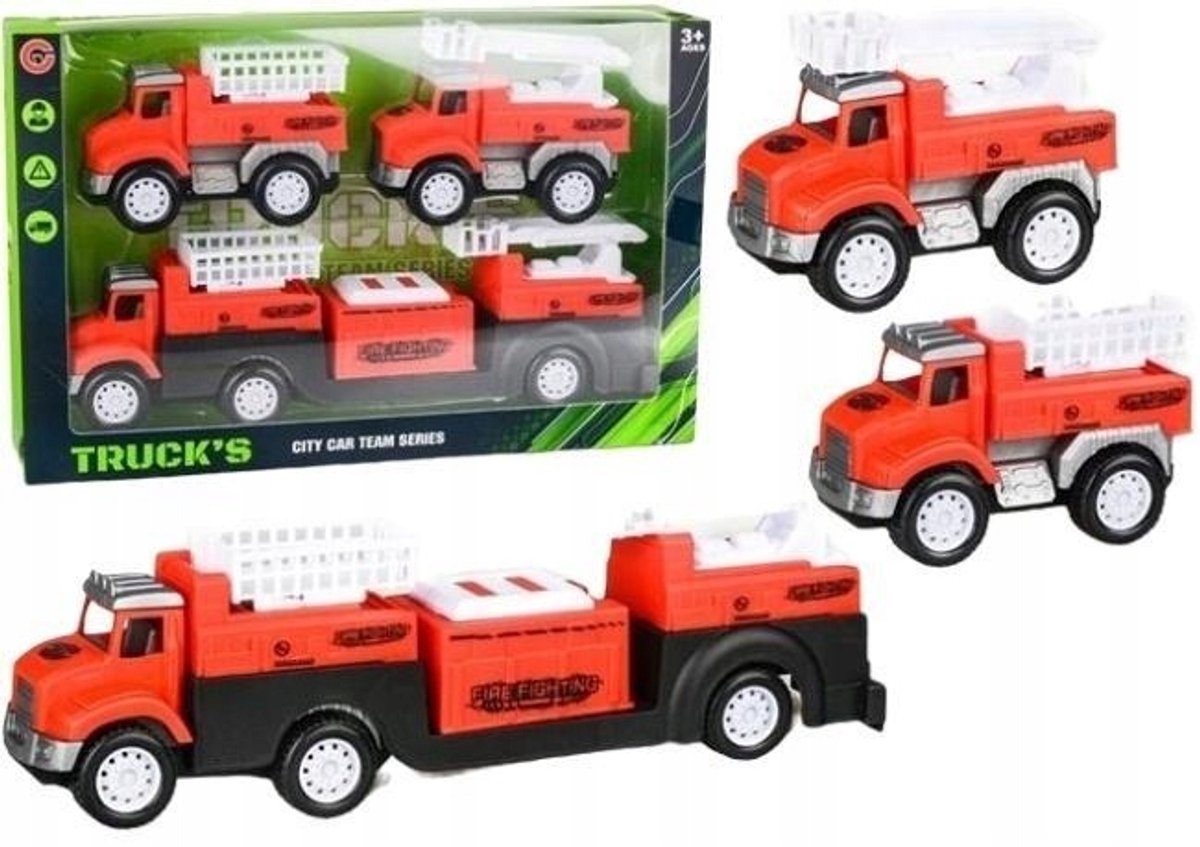 Merk Merk-Pol Brandweerwagen Set met Aanhangwagen en 2 Wagentjes