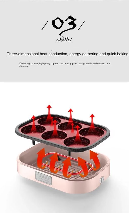 6-Holes Elektrische Gebakken-Ei & Pannenkoeken Machine - Antiaanbaklaag Ontbijt-Maker met Verwarming - Mini Huishoudelijke Hamburger & Knoedel Grill voor Snel Ontbijt - Zwart — afbeelding 4