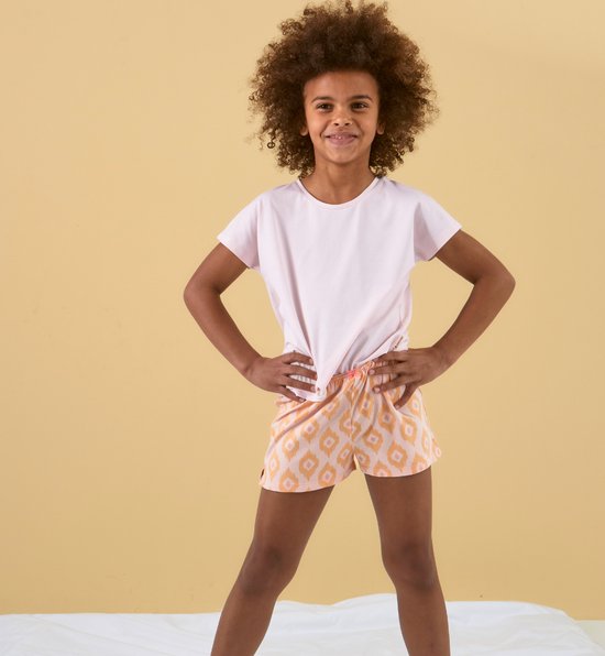 Little Label - meisjes pyjama kort - roze oranje - bio katoen - 16Y/170-176