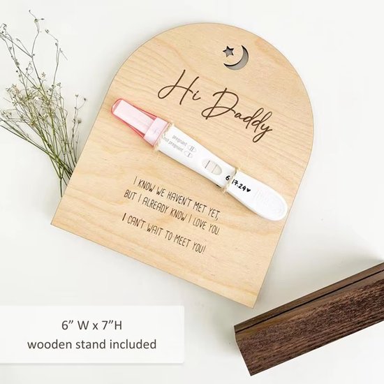 Houten zwangerschapsaankondigingsbord voor papa - “Hi Dad” baby verrassing, creatieve zwangerschap onthulling voor echtgenoot - cadeau aanstaande vader, baby aankondiging bord van "keekoon" — afbeelding 4