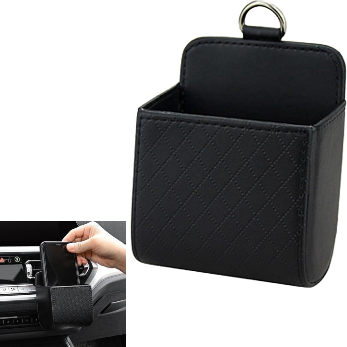 Image of 1 artikel - Opbergtas voor het ventilatierooster in de auto - Opbergtas voor het dashboard van de auto - Opbergtas voor het ventilatierooster in de auto - Hangende opbergtas voor de auto - Geschikt voor sleutels, telefoon en zonnebril - Zwart