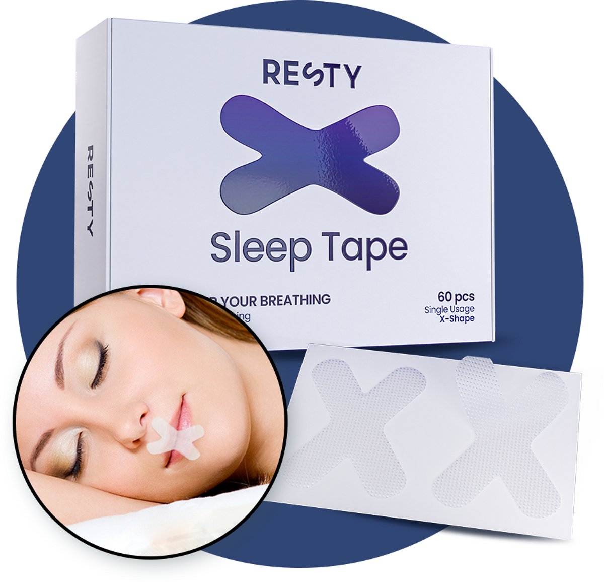 Resty® X-Shape Mondtape – 60 stuks - Anti Snurk Mouth Tape - Myotape - Hypoallergeen - Voor Gevoelige Huid - One Size