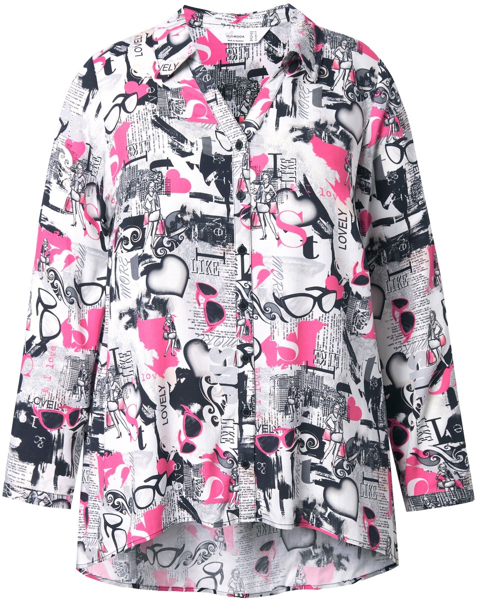 MIAMODA - Dames - Blouse A-lijn brilmotief lange mouw - Sneeuwwit - Maat 52