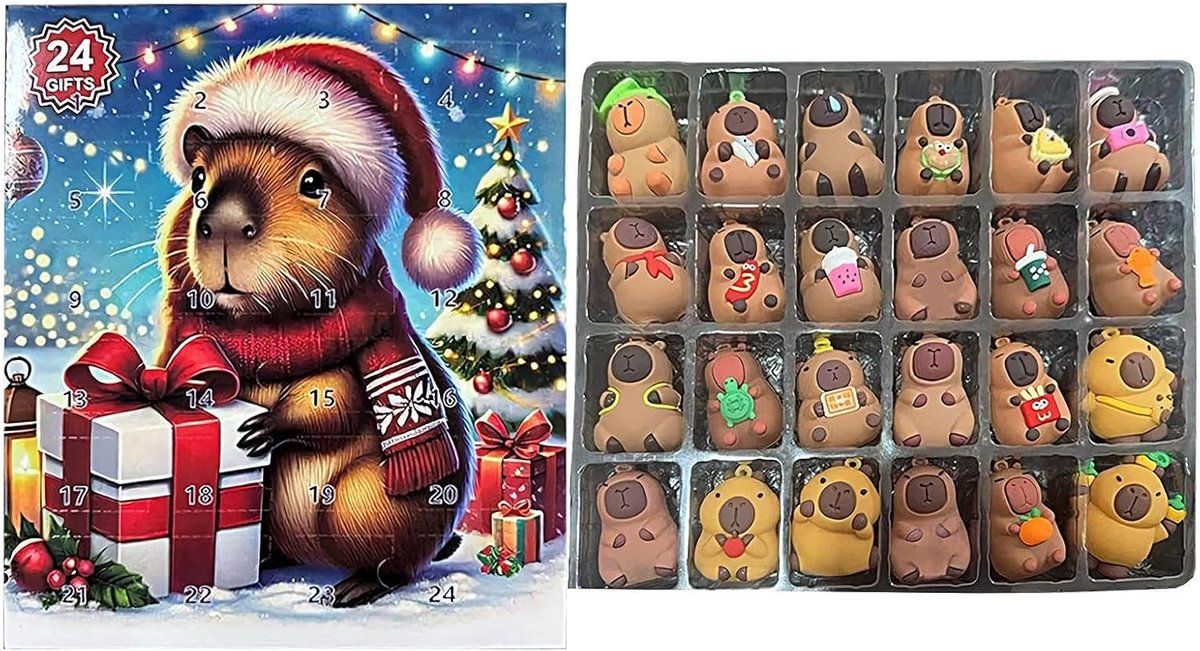 24 schattige Capybara ornamenten - adventskalender - Capybara adventskalender 2025 - 24-dagen aftelkalender - dieren adventsspeelgoed voor kinderen en volwassenen