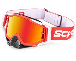 SCVCN® S1513-B-03 |Snowboardbril | Motorbril Anti-Fog Snowboard Skibril | Motorcross Bril| Racing Skibril | Skibril |Unisex Skibril | Wintersport bril | Verstelbaar - UV Beschermend | Oranje Meerkleurige Lens | Rode Band | Parelmoer Oranje Lens