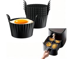 6-pack - Airfryer siliconen bakjes - Dik groot - Gebakken eierdopjes + muffinvormpjes - Hittebestendig en vaatwasserbestendig - Zwart