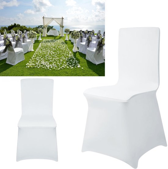 UISEBRT Stoelhoezen Stretch, Wit, Universeel, Moderne Stoelhoes, Lycra Stoelhoes voor Bruiloft, Doop, Verjaardagsfeest, Decoratie en Feesten in Huis, 50 Stuks