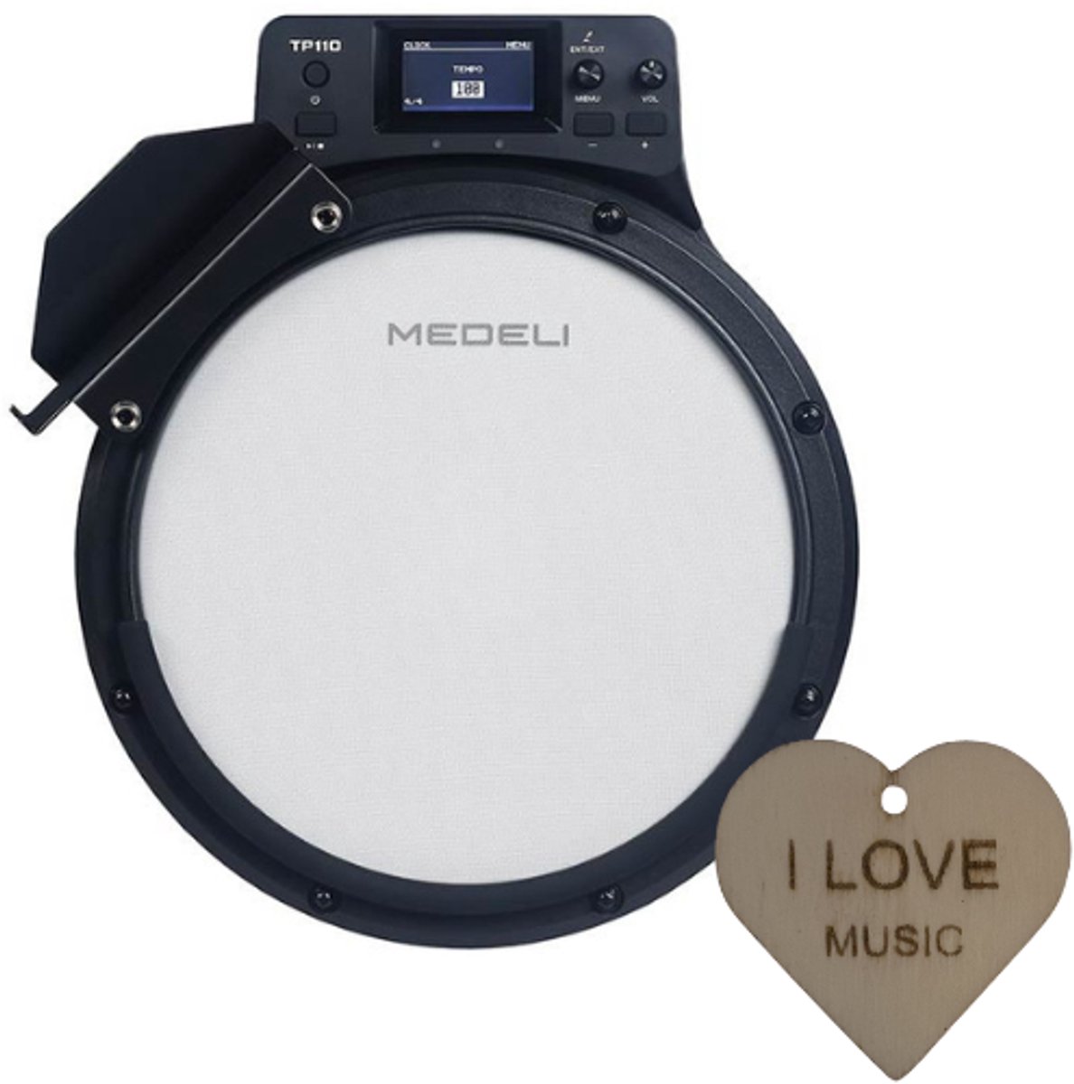 Medeli digitale drum coach – portable 10" mesh practice pad met Bluetooth en Specter sleutelhanger