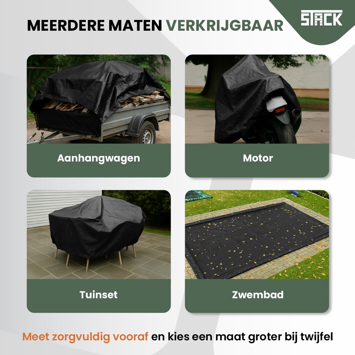 STACK® Sterk Afdekzeil - 2x3m - Zwart - 100G/M2 - Waterdicht Bouwzeil & Zeildoek - Zeil Met Ringen - Beschermhoes & Afdekhoes voor Zwembad,Tuinset, Tuin Meubelen,Motor,Scooter,Fietsen,Aanhangwagen,Scootmobiel,BBQ accesoires - Auto Hoes Bescherming — afbeelding 5