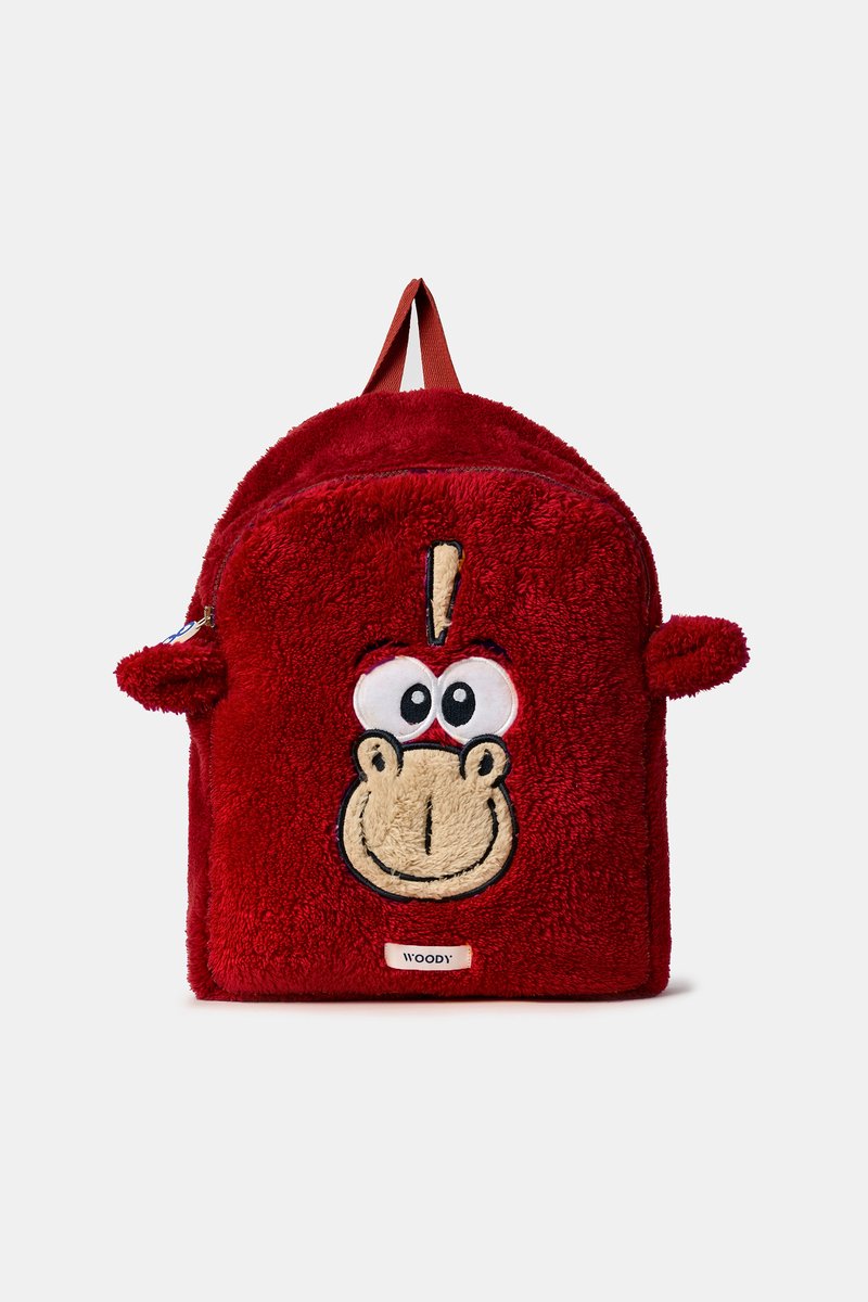 Woody rugzak in teddy fleece - donkerrood - pony - 252-10-WBH-M/030 - one size