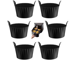 6-stuks Airfryer accessoires - Airfryer eivorm - Herbruikbare siliconen bakvormpjes - Bakvorm accessoires - Antiaanbak keuken bakgereedschap - Met handvatontwerp - 9*9*5.5cm - Geschikt voor bakken, eieren, cakes, snacks - Zwart