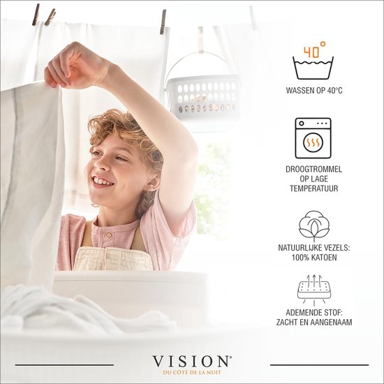 VISION Hoeslaken - 100% katoen - 180x200 cm - Wit - Toppermatras: hoek van 15cm - Tweepersoonsbed - Oekotex gecertificeerd