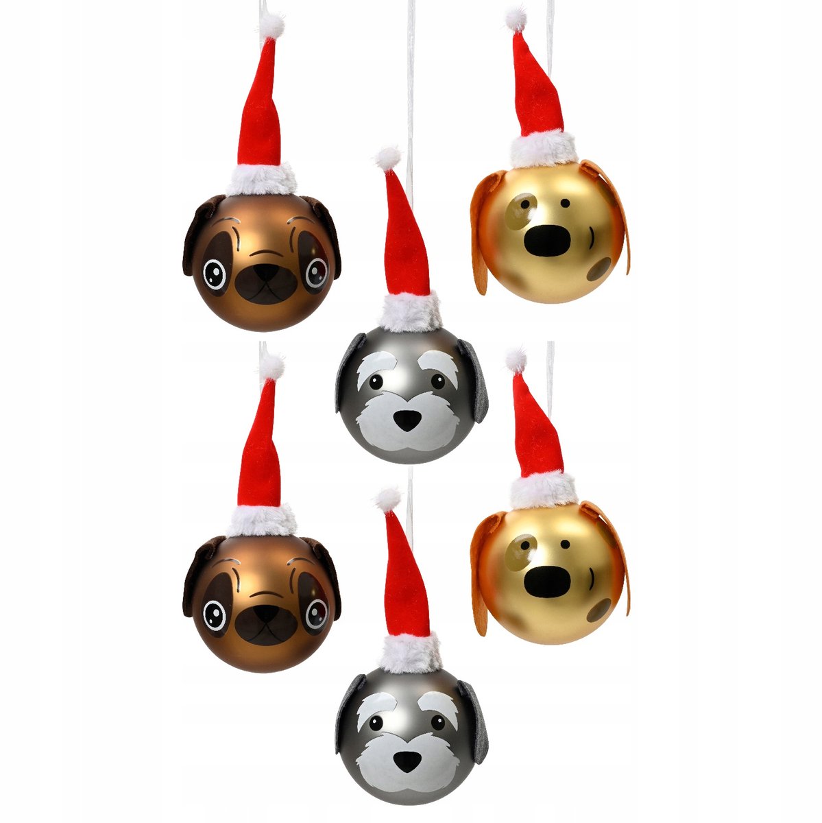 Glazen Kerstballen Hondjes met Muts - Set heeft 6, 8 cm