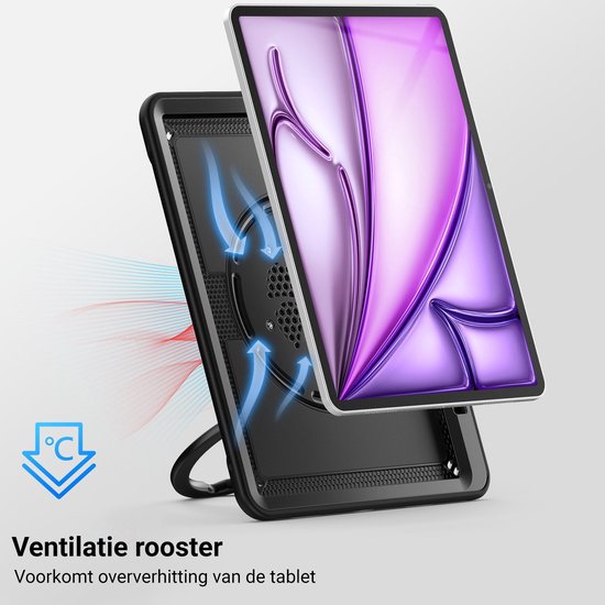 Étui Turtle Shift Perfect Grip iPad Air 6 M2 avec protection d'écran - 13 pouces (2024) - Noir