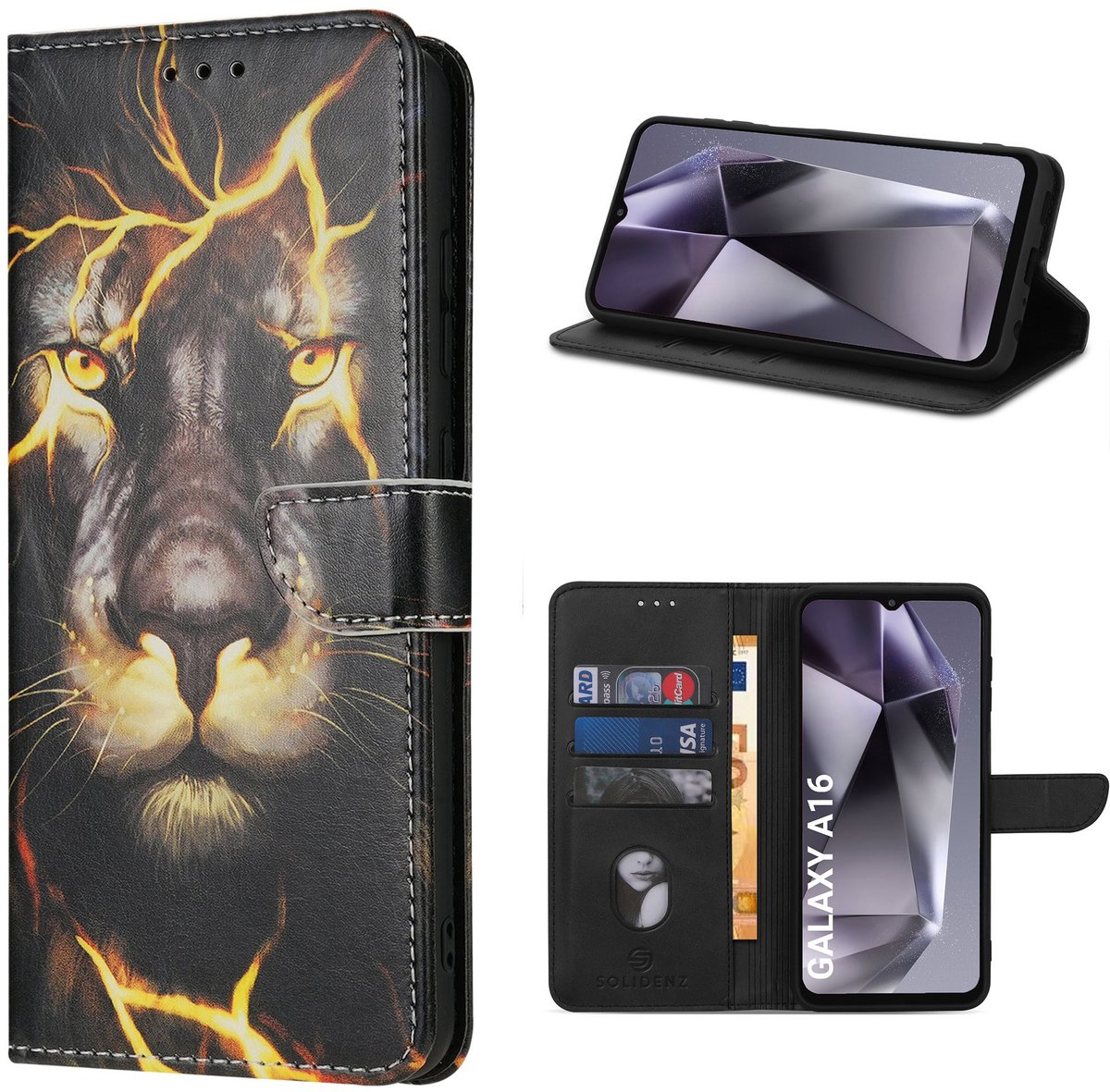 Solidenz hoesje - Geschikt voor Samsung Galaxy A16 - Bookcase - Leeuw