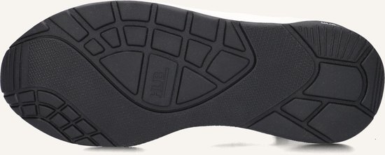 Zool van een zwarte HUB sneaker met een gestructureerd profiel.