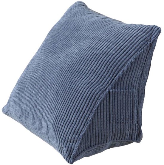 Leeskussen - Triangular Pillow - Contable Reading Pillow met Zippered Pocket en Hoeksteun - 1 stuk - Voor Thuis Kantoor Bed Sofa - Blauw