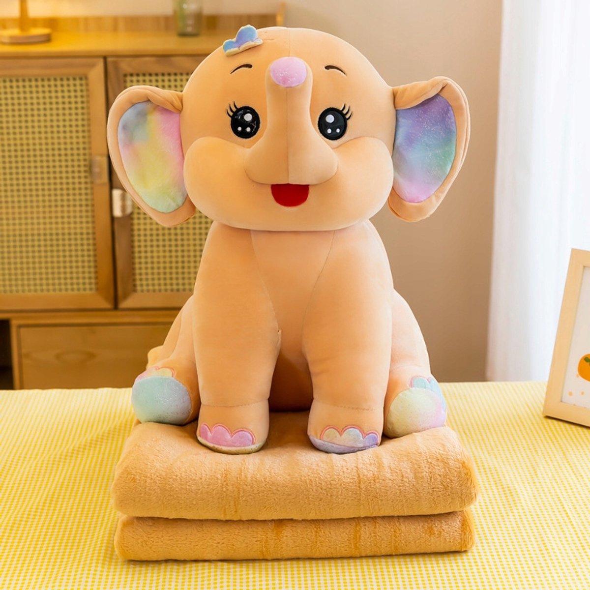 Knuffel Olifant met Dekentje 3-in-1 - Zacht Bruin