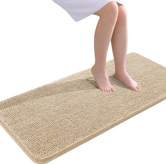 Olanly Badmat Antislip – Douchemat – Badmat Badkamer – Vloermat - Chenille badmat - beige - 61x120 cm