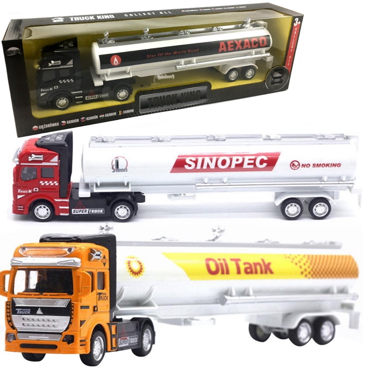 Speelgoed Metalen Vrachtwagen met Tankoplegger, Pull-Back Action