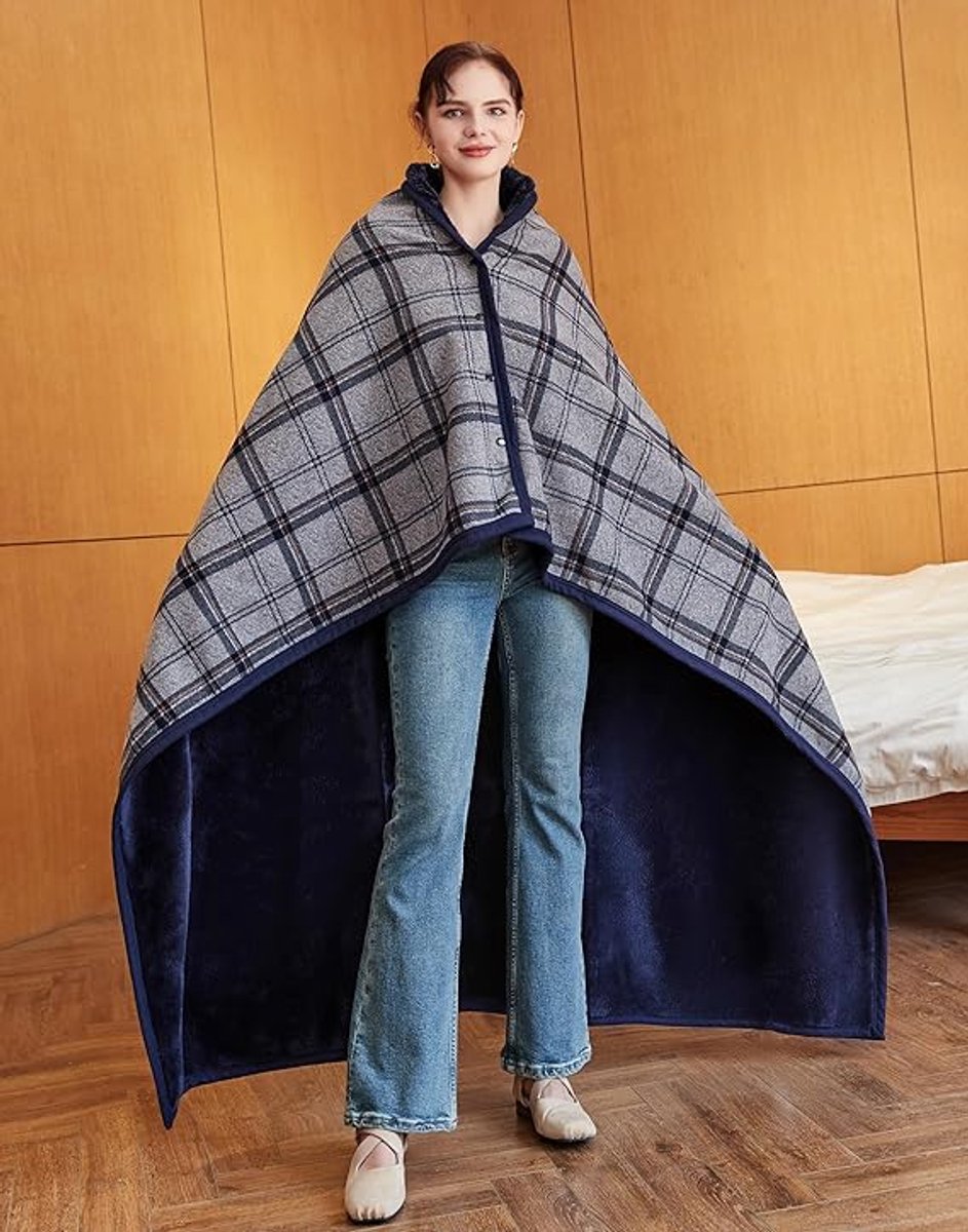 Dames fleece draagbare deken sjaal winter warme poncho comfortabele geruite mouwloze dekens lichtgewicht cape omslagdoek voor binnen buiten (stijl E, 100 x 140 cm / 39,4 x 55,1