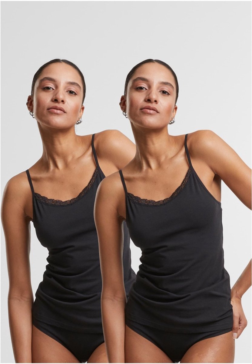 Urban Classics Cotton Lace 2-Pack Tanktop XS Zwart